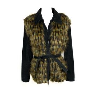 Vintage Y2K Wilsons Women XL Leather Jacket Faux Fur Zip Maximalist Suede Belted